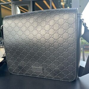 Gucci Messenger Guccissima Black Leather and GG Leather Shoulder Bag *Brand New*